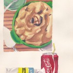 Apple pie, Lemon Yellow tube paint and a can of Coke watercolor paintings Apple pie, Lemon Yellow tube paint and a can of Coke watercolor paintings